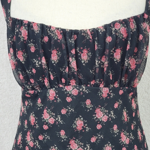Urban Outfitters Black Pink Floral Y2K Grunge Fairy Coquette Mini Dress Sz L NEW - Picture 3 of 13